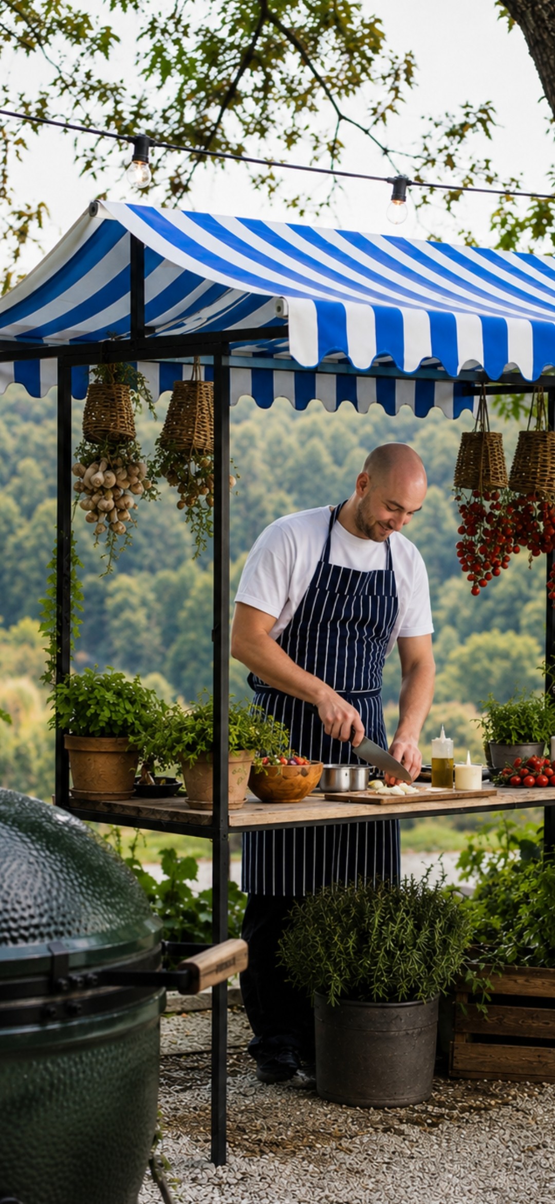 Chef bereidt verse antipasti in het mediterrane foodstation