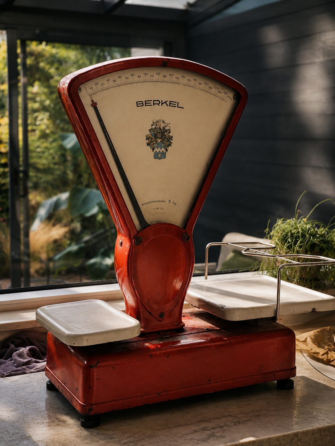 Rode Berkel snijmachine waarmee vleeswaren vers van het mes worden gesneden